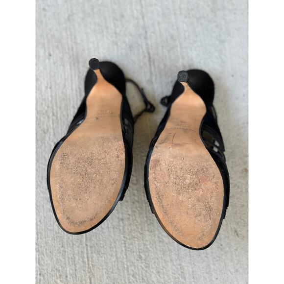 Max Studio Slip On Black Fabric Leather Ankle Strappy Sandal Heel Shoe Size 6M - Picture 7 of 9